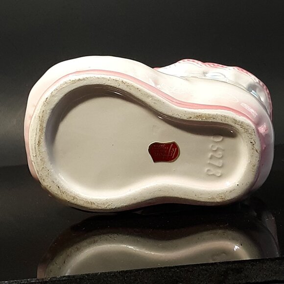 Vintage Lefton Blue Bow Baby Bootie Planter Shower Birth Christening - Picture 8 of 10